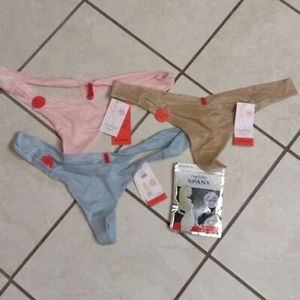 NWT Spanx Underwear bundle Four Thongs Gloss pink Ice blue Nude and Black L/XL - Picture 1 of 9
