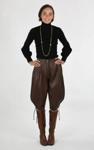 Vintage Leather Lederhosen Pants Brown 80s German Knickerbocker Trousers Men - Picture 1 of 11