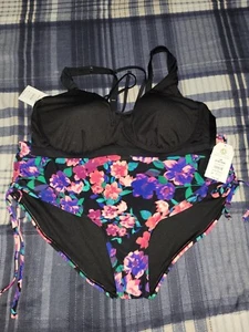 Time and Tru Womens Sz 3X High Waist Bikini Bottom Top 2 Piece Set Floral NWT - Picture 1 of 2
