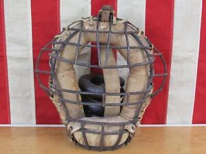 Vintage 1930s Antique Baseball Catchers Mask Metal Cage w/ Leather Pads Display