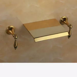3 Holes Waterfall Widespread Faucet BathTub Gold Mixer Tap Bathroom Faucet Sink - Picture 1 of 8