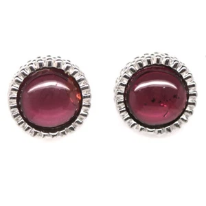 925 Sterling Silver White Gold Plated 7 mm. Purplish Pink Rhodolite Earrings - Picture 1 of 4