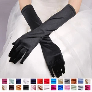 Long Satin Opera Gloves Bridal Wedding Gloves Costume Evening Party Prom Mittens - Picture 1 of 41