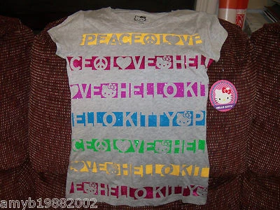 Hello Kitty Gray Love & Hello Kitty Tshirt Size 10/12 Girl's NEW  - Image 1 of 2