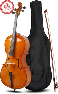 Juego natural de violonchelo acústico tamaño completo 4/4 con bolsa de arco puente colofonia principiantes Foto 1 de 4