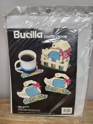Vtg Bucilla Geese Plastic Canvas Kit Coasters & Holder 7 Piece Set Goose Sealed - Image 1 of 4