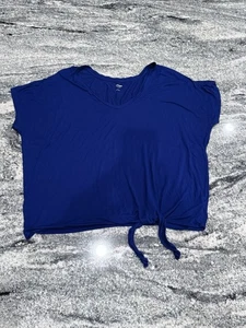 Express Women’s Size L Tie Front Relaxed Short Sleeve T-Shirt Blue - Picture 1 of 8