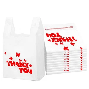 White Thank you bags, 100PCS T shirt bags, To Go Bags,Grocery bags, Reusable ... - Picture 1 of 6