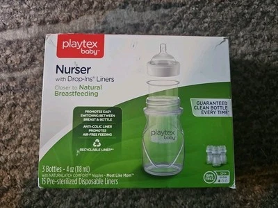 Playtex Baby Anti-Colic Baby Bottle 3Pk 4oz w 15 Drop-ins Liners NIB FREE SHIP! - Image 1 of 4