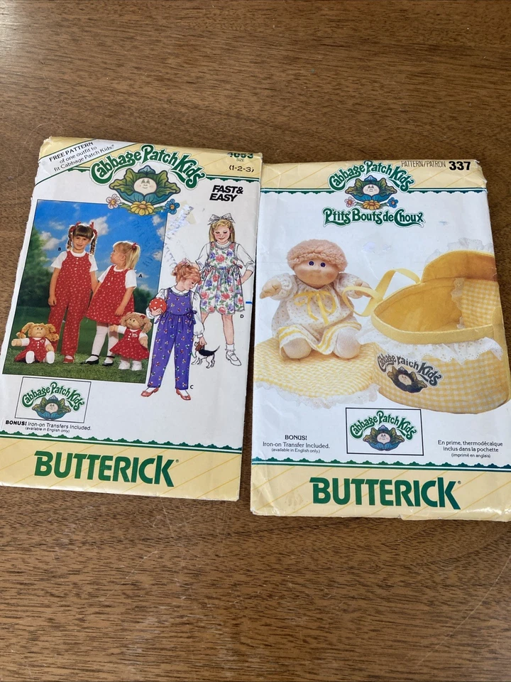 Two Vintage 1980s Butterick Cabbage Patch Kids Sewing Patterns With Decals Uncut - Image 1 of 4