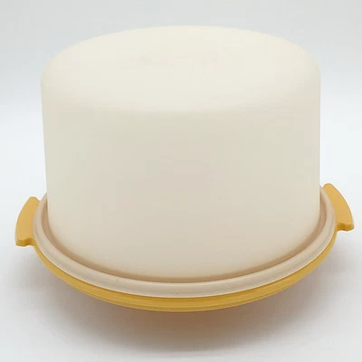 Vintage Tupperware Cake Pie Carrier Saver 9 Inch Round 683/684-5 Harvest Gold Foto 1 de 4