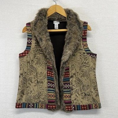 Chico’s Faux Fur Southwestern Tribal Print Women’s Sz 1 (M-8)  Colorful EUC - Image 1 of 4