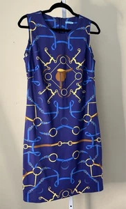 J. McLaughlin Dress Size M Equestrian Navy/Gold/Blue - Picture 1 of 7