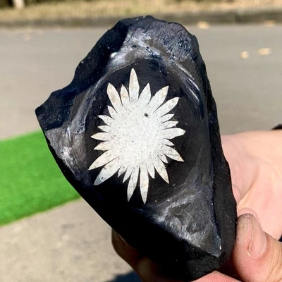 285G Natural Chrysanthemum Stone Quartz Carving Halo Treatment Gift - Image 1 of 4