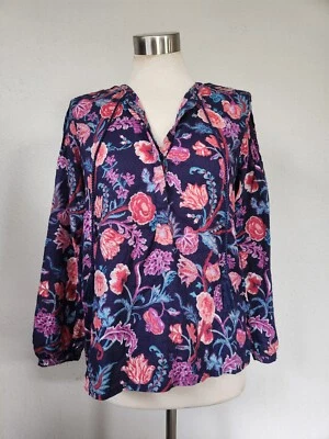Lucky Brand Women’s Floral Peasant Top Long Sleeve Tassel Blue Size Small - Image 1 of 4