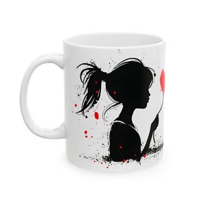 Taza de café amor de San Valentín niñas silueta corazón rojo aniversario regalo taza personalizada - Imagen 1 de 14