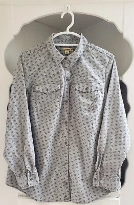 Blusa Estilo Occidental Talla Grande 1X Gris Floral Top Botón Frontal Camisa Foto 1 de 4