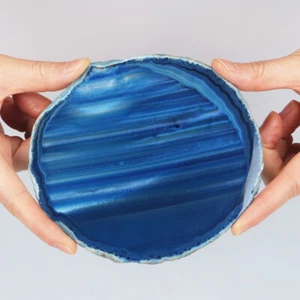 5.1" Blue Agate Coaster Polished Crystal Slice Druzy Geode Home Decor 152g - Picture 1 of 8