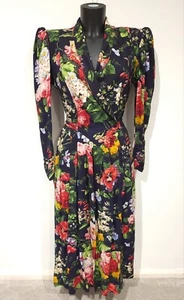 Phool Vintage Midi Dress Size M Black Floral Print Button Through - Picture 1 of 5
