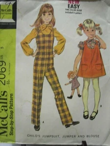 Vintage 60's ~ McCall's Pattern #2069 ~ Child Jumpsuit, Jumper & Blouse ~ Size 5 - Picture 1 of 2