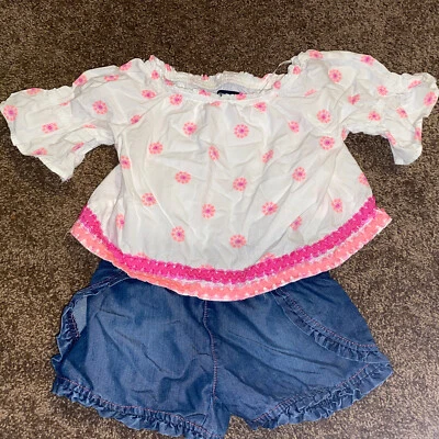 Toddler Girs 4T Limited Too Summer Shorts Romper Shirt Denim Shorts Floral Pink - Image 1 of 4