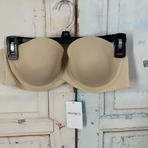 MELENECA Women Strapless Bra for Large Bust with Underwire Beige Size 34D - Picture 1 of 13