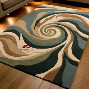 Multi Color Swirl pattern Wool Rug for Living Room, Bedroom Dining Room carpet - Picture 1 of 3
