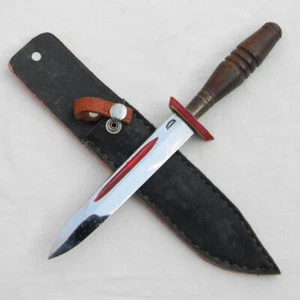 Vintage 1950th German spear-blade Hunting Dagger knife, orig leather sheath - Picture 1 of 10