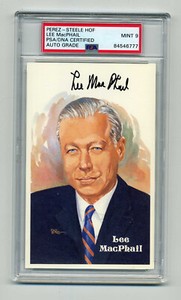 BEAUTIFUL MINT 9 LEE MACPHAIL SIGNED PEREZ STEELE POST CARD  PSA/DNA SLABBED