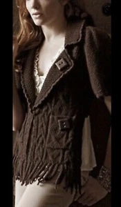 Sleeping On Snow Greenwich Lane Cardi Women Sweater S Fringe Cable Knit High Low - Picture 1 of 8