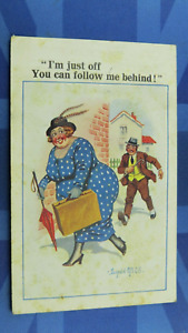 Milton Donald McGill Comic Postcard 1935 BBW Large Lady FOLLOW ME BEHIND 1132