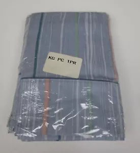 New JCP HOME COLLECTION Blue White Green Peach Striped 2 King Pillowcases - Picture 1 of 21