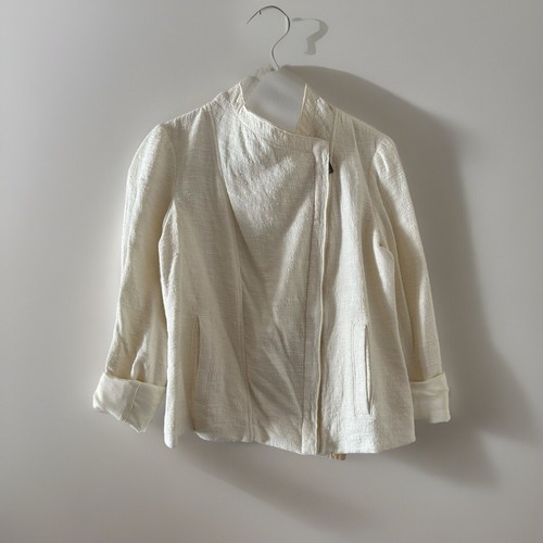 OFF WHITE Giacca donna VINCE tg S Scuba off white testurizzata zip misto lana