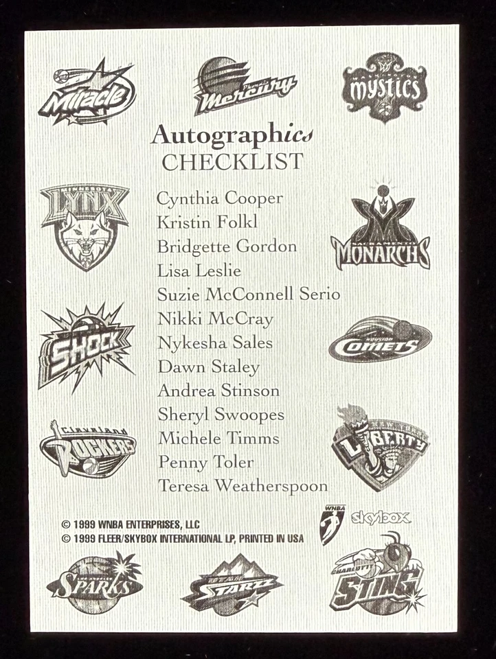 1999 Skybox Hoops WNBA Autographics checklist, lot of 126 - Image 1 of 1
