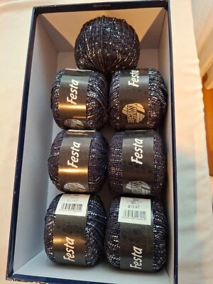 Strickwolle - Lana Grossa Festa, schwarz-silber - 7x50g, Lauflänge 90m - Bild 1 von 2