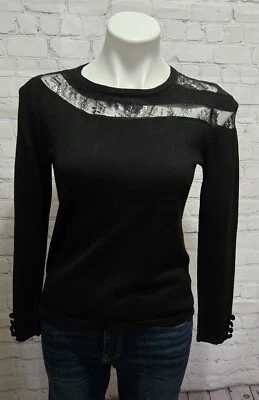 ANDREA JOVINE черный свитер кружева украшенный декольте размер S бархат кнопки - Изображение 1 из 4