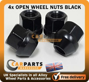Fits Suzuki Grand Vitara Open Wheel Nuts M12 x 1.25 Taper 19mm Hex Black x4 - Picture 1 of 6