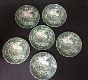 MERRIE ENGLAND - J & G MEAKIN Derbyshire Green HADDON HALL Saucer Plates - Picture 1 of 3