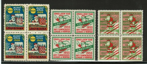 United States Three Different 1928, 1935,1937 TB Seals in Blocks of 4 #6881 Cover