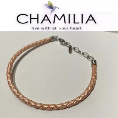 "Pulsera de cuero trenzado de plata esterlina Chamilia rubor #1030-0116 nueva con etiquetas 7""-8""" Foto 1 de 4
