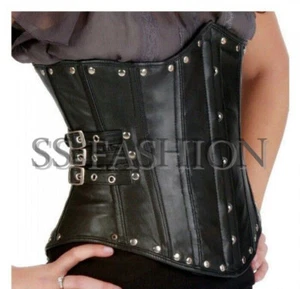 Heavy Duty Underbust Waist Trainer Steel Boned Genuine Leather Corset - Picture 1 of 2