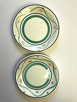 2 Platos de Cena Pier 1 One Imports 10" Azul Verde Blanco Rosa Círculos Puntos Foto 1 de 3