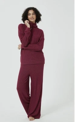 Linea Sparkle Rib Cowl Neck Lounge Set Burgundy Size 20-22 - Image 1 of 4