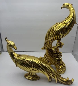 Par de estatuillas de pájaro faisán pavo real Syroco Gold MCM de 13" de largo Hollywood - Imagen 1 de 10