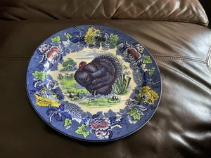 Woods Burslem Cobalt Blue Turkey Plate  Antique 10” - Picture 1 of 3