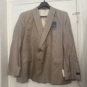 Stafford Slim Fit Sport Coat Stone Linen/Cotton Jacket Mens 52 R New $220 - Picture 1 of 6
