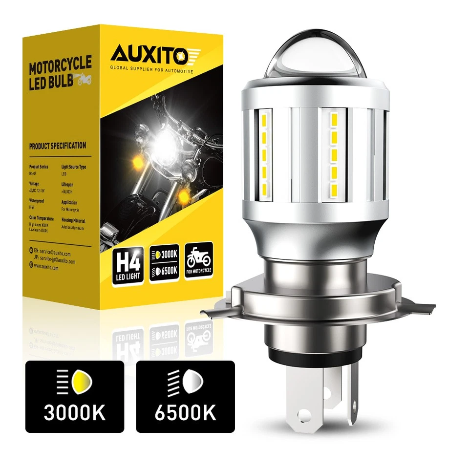 Faro LED 9003 AUXITO H4 para motocicleta bombilla alta baja haz todo en 1 6500K GF Foto 1 de 4