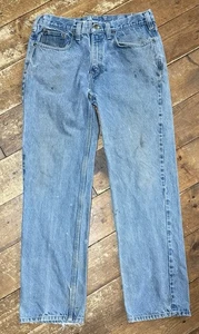 Carhartt Faded Blue Men 34x32 Relaxed Fit Distressed Work Jeans - Picture 1 of 7