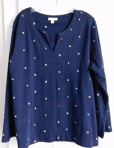 Top Charter Club Azul Marino Náutico Bordado Banderas Cuello Dividido Algodón Largo Slv XXL - Imagen 1 de 4