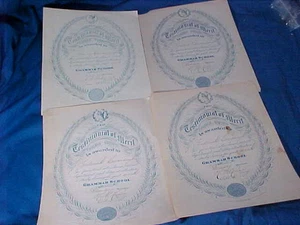 4-1878 GRAMMAR SCHOOL Hand Written MERIT AWARDS For STUDY + ATTENDENCE - Picture 1 of 3